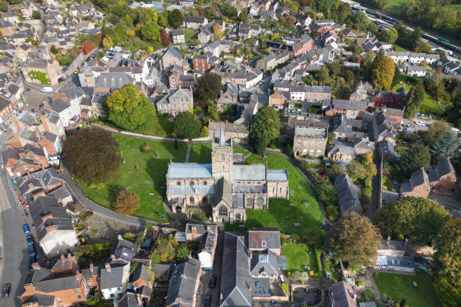 Aerial view of Wirksworth town centre in Derbyshire
